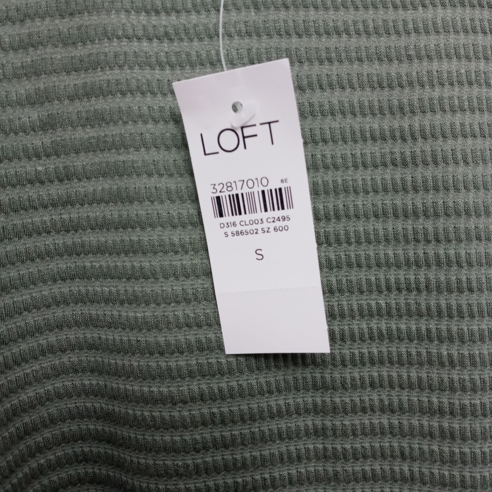 *SOLD* NWT Loft Tie Waist Short Sleeve Moss Green Flounce Dress S - Picture 7 of 8